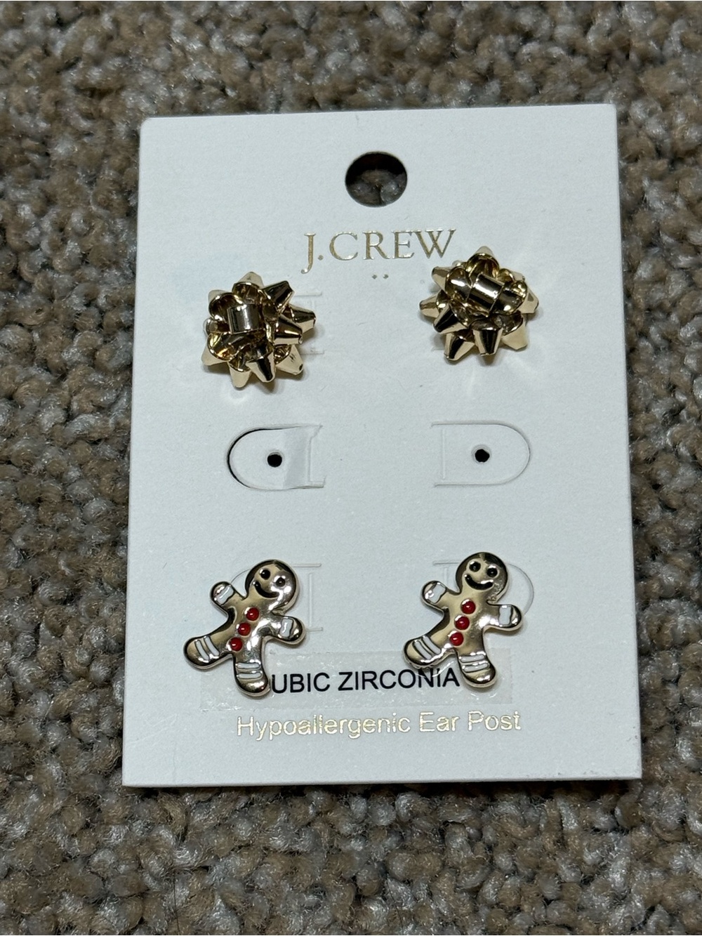 J. Crew Women’s Gold Gingerbread & Bow Earring Set - Hypoallergenic